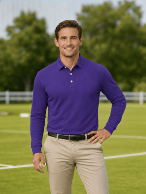 TACVASEN Purple Quick-Dry Long Sleeve Polo Shirt for Golf & Work