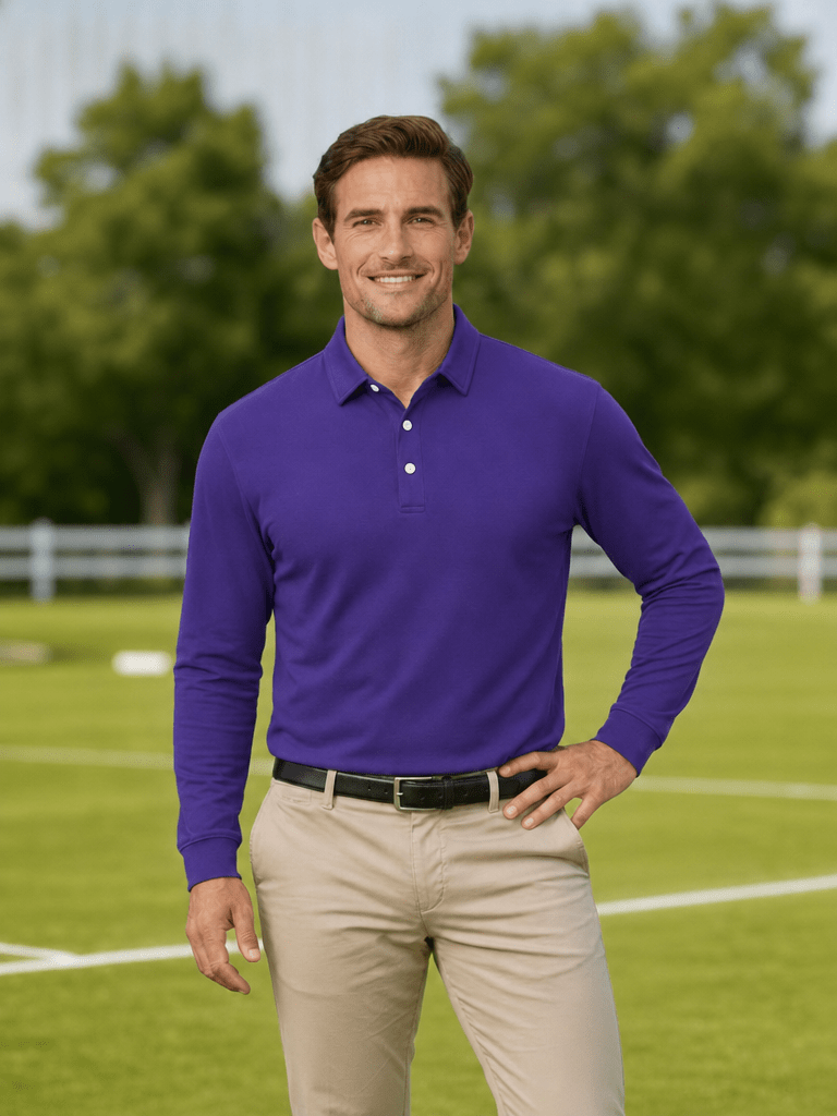 TACVASEN Purple Quick-Dry Long Sleeve Polo Shirt for Golf & Work
