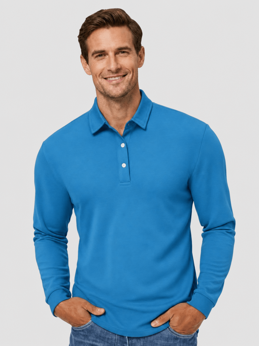 TACVASEN Blue Green Quick-Dry Long Sleeve Polo Shirt for Golf & Work