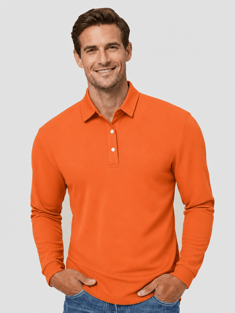 TACVASEN Orange Quick-Dry Long Sleeve Polo Shirt for Golf & Work