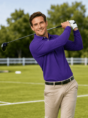 TACVASEN Purple Quick-Dry Long Sleeve Polo Shirt for Golf & Work