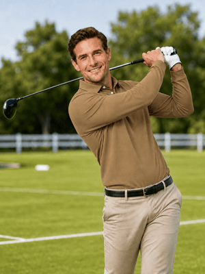 TACVASEN Brown Quick-Dry Long Sleeve Polo Shirt for Golf & Work