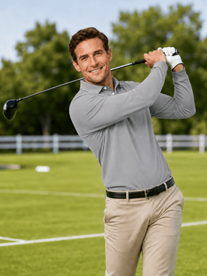 TACVASEN Light Grey Quick-Dry Long Sleeve Polo Shirt for Golf & Work