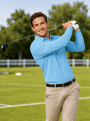 TACVASEN Sky Blue Quick-Dry Long Sleeve Polo Shirt for Golf & Work