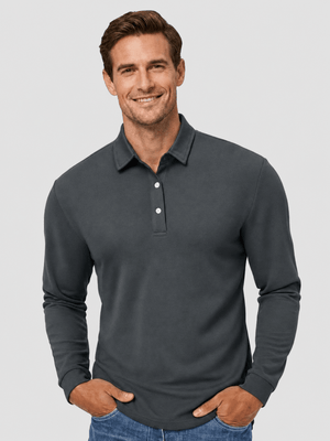 TACVASEN Dark Grey Quick-Dry Long Sleeve Polo Shirt for Golf & Work