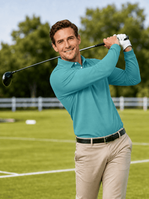 TACVASEN Grey Green Quick-Dry Long Sleeve Polo Shirt for Golf & Work