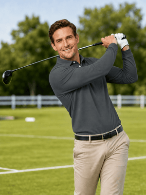TACVASEN Dark Grey Quick-Dry Long Sleeve Polo Shirt for Golf & Work