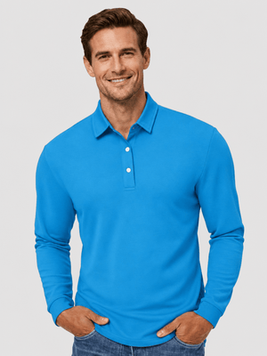 TACVASEN Azure Quick-Dry Long Sleeve Polo Shirt for Golf & Work
