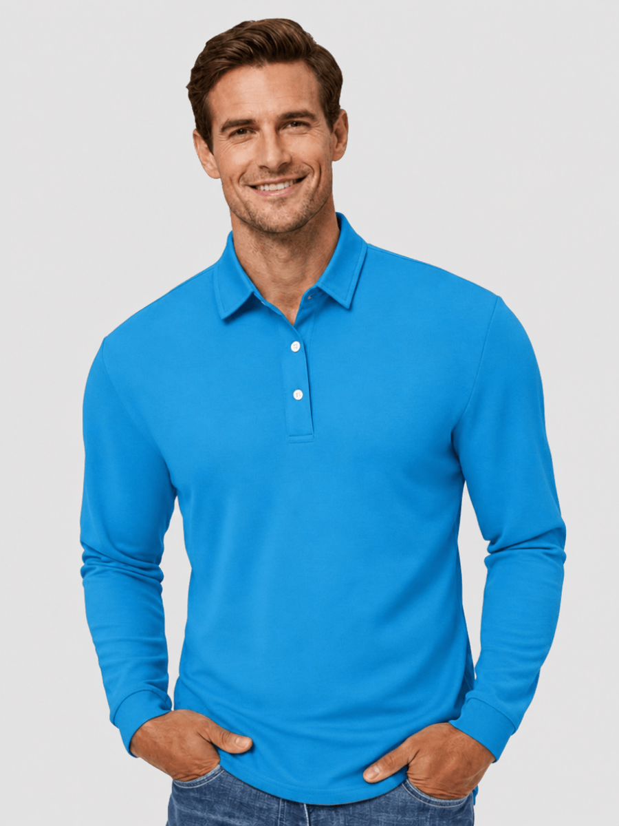 TACVASEN Azure Quick-Dry Long Sleeve Polo Shirt for Golf & Work