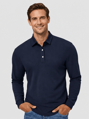TACVASEN Navy Quick-Dry Long Sleeve Polo Shirt for Golf & Work