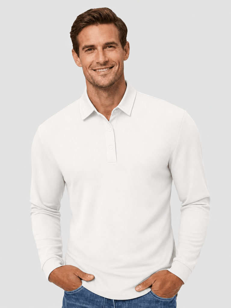 TACVASEN White Quick-Dry Long Sleeve Polo Shirt for Golf & Work