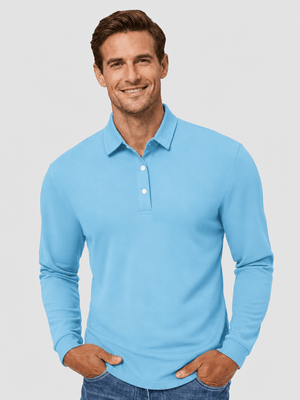 TACVASEN Sky Blue Quick-Dry Long Sleeve Polo Shirt for Golf & Work