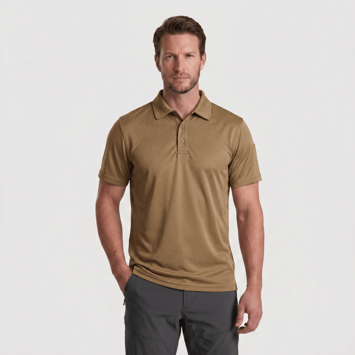 TACVASEN Brown Quick Dry Tactical Polo Top Short Sleeve Shirt
