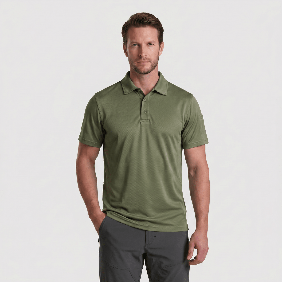 TACVASEN Army Green Quick Dry Tactical Polo Top Short Sleeve Shirt