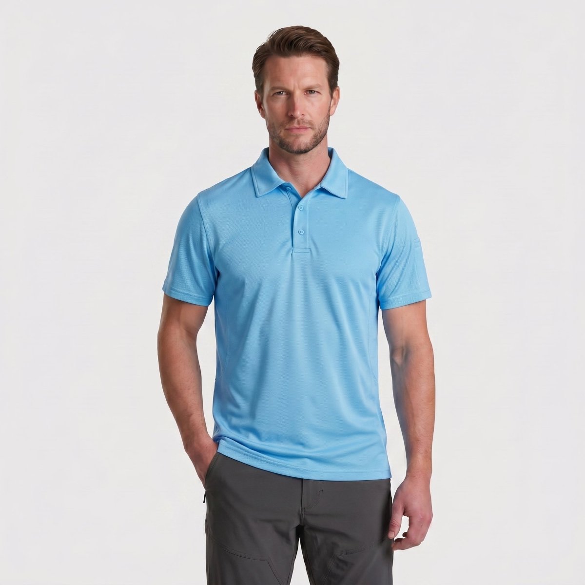 TACVASEN Sky Blue Quick Dry Tactical Polo Top Short Sleeve Shirt