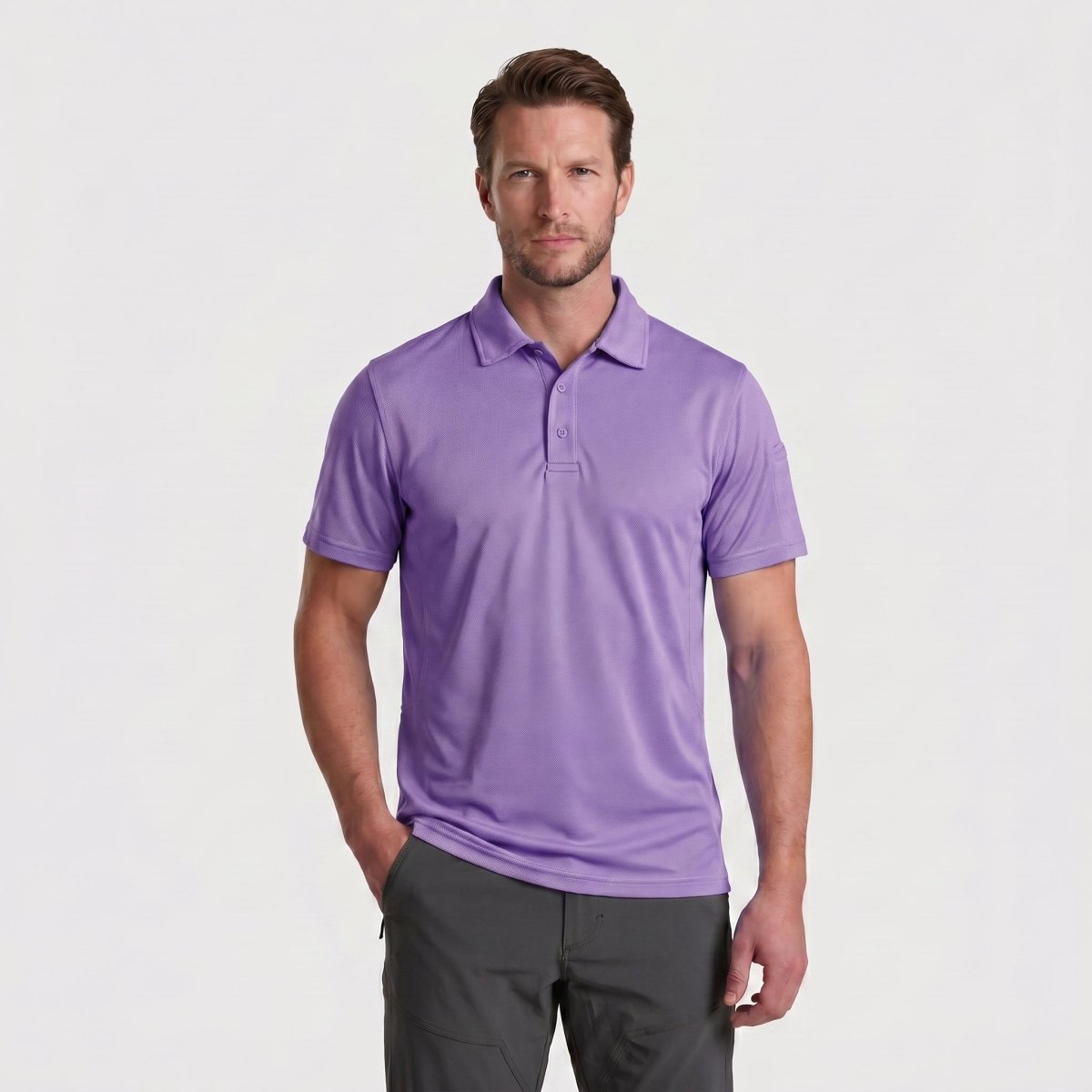 TACVASEN Light Purple Quick Dry Tactical Polo Top Short Sleeve Shirt
