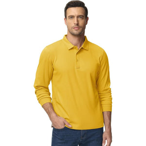 TACVASEN Black Long Sleeve Quick Dry Tactical Performance Polo Shirt