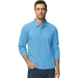 TACVASEN Black Long Sleeve Quick Dry Tactical Performance Polo Shirt