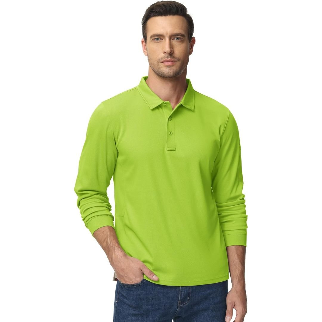TACVASEN Black Long Sleeve Quick Dry Tactical Performance Polo Shirt