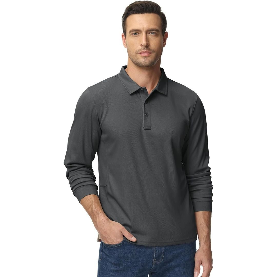 TACVASEN Black Long Sleeve Quick Dry Tactical Performance Polo Shirt