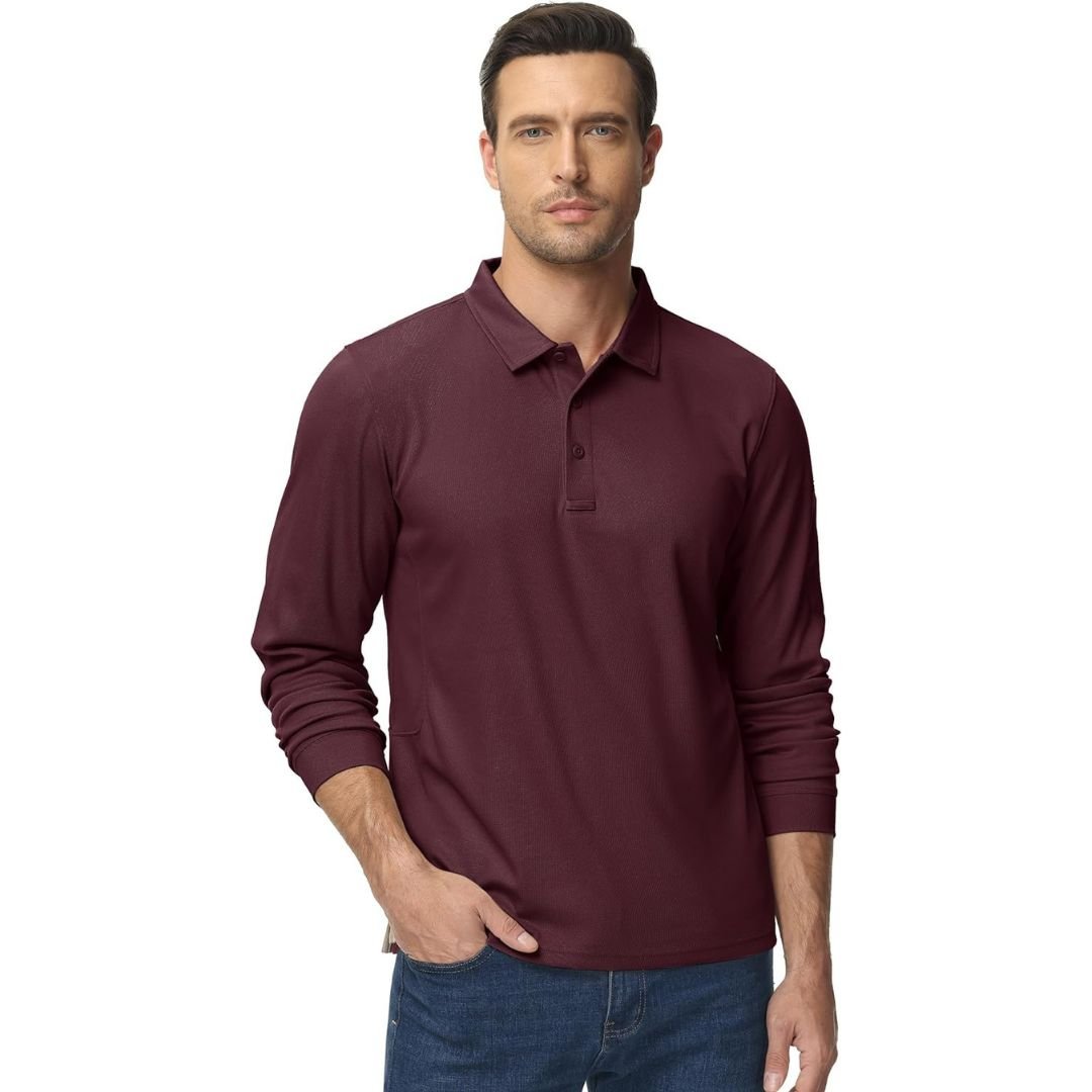 TACVASEN Black Long Sleeve Quick Dry Tactical Performance Polo Shirt