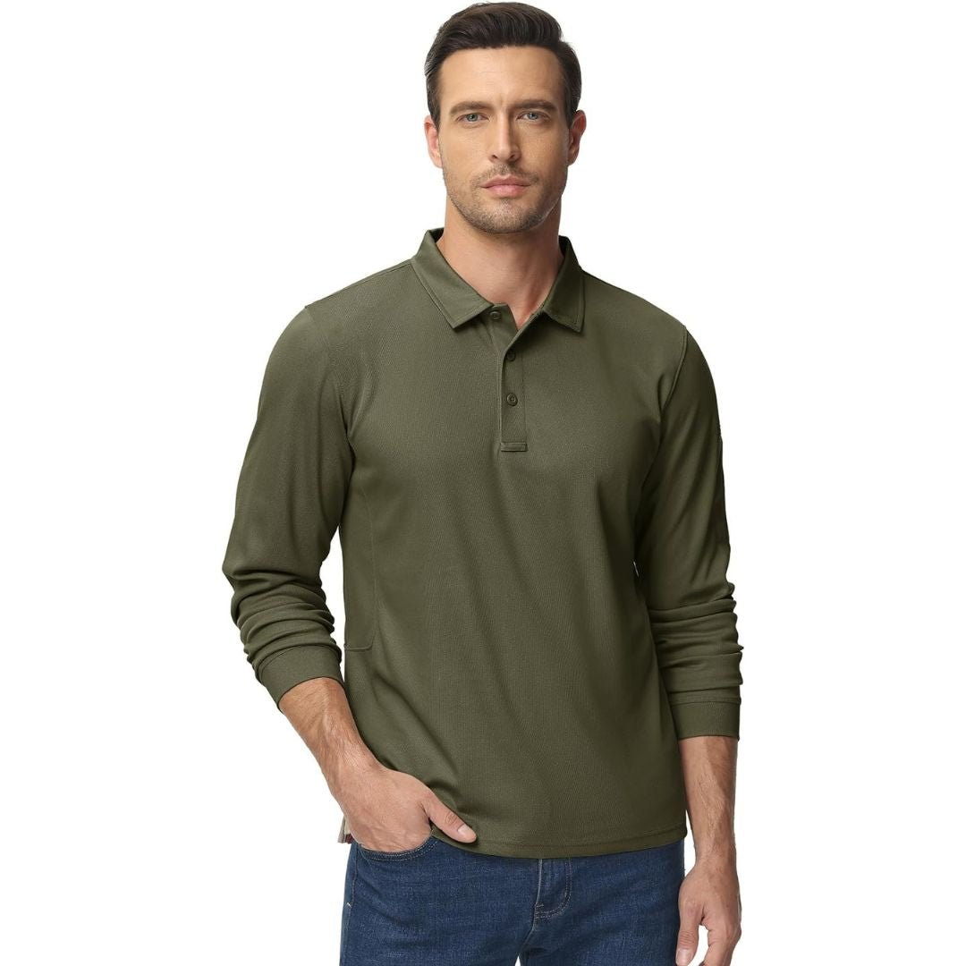 TACVASEN Black Long Sleeve Quick Dry Tactical Performance Polo Shirt