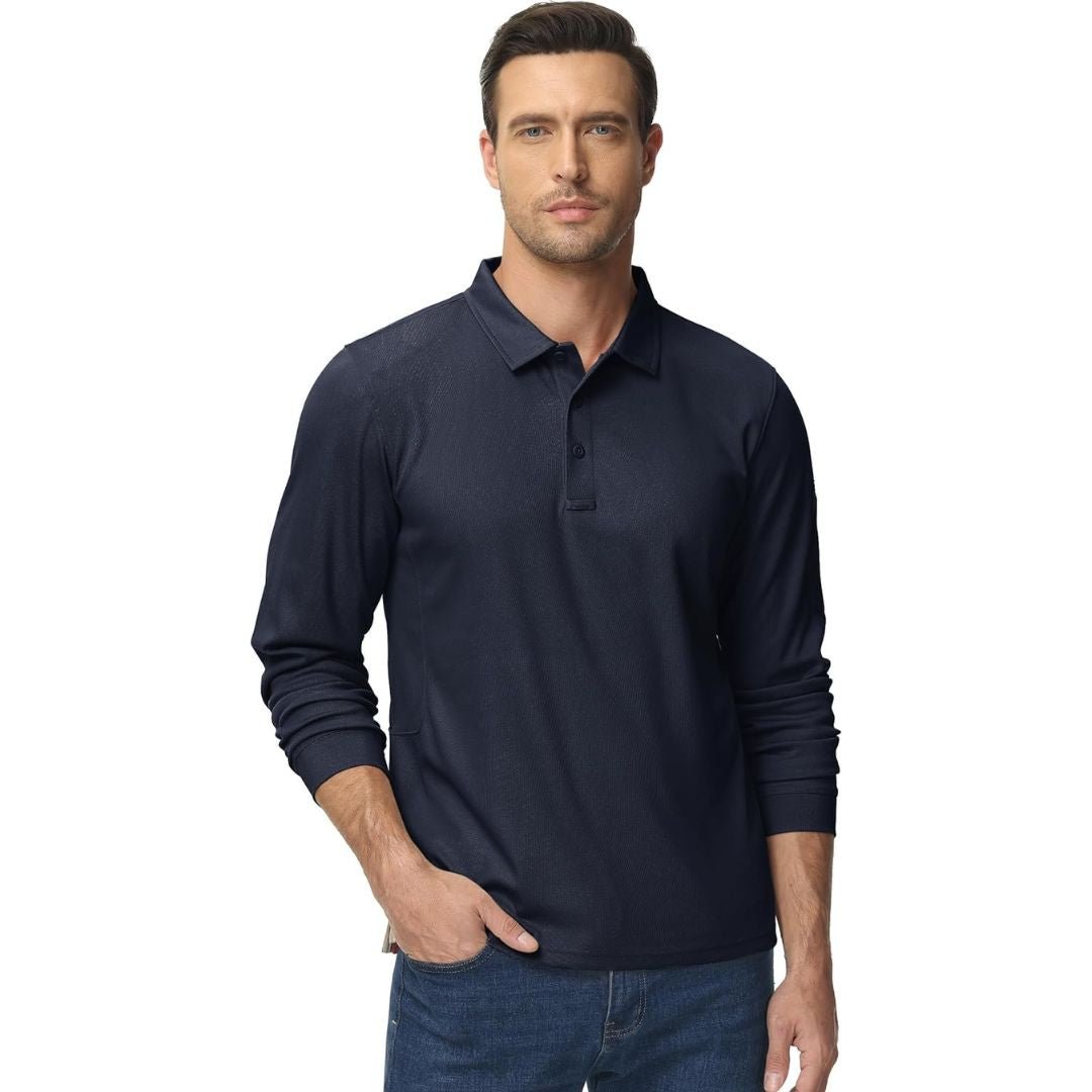 TACVASEN Black Long Sleeve Quick Dry Tactical Performance Polo Shirt