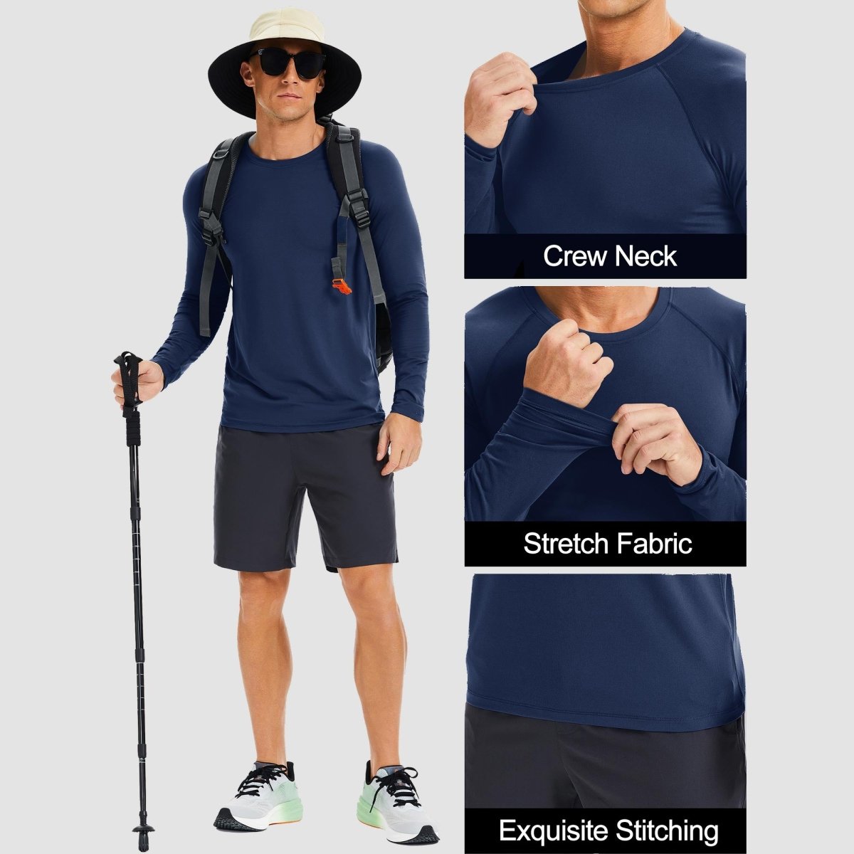TACVASEN Blue gray UPF 50+ Lightweight Quick Dry Outdoor Tee