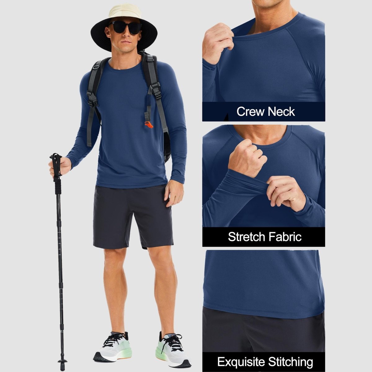 TACVASEN Blue gray UPF 50+ Lightweight Quick Dry Outdoor Tee