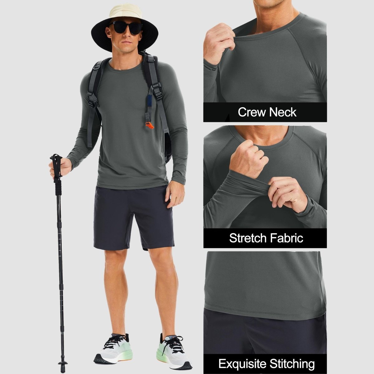 TACVASEN Dark gray UPF 50+ Lightweight Quick Dry Outdoor Tee