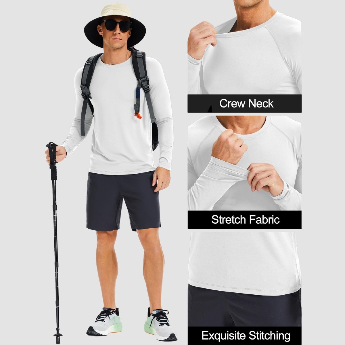 TACVASEN White UPF 50+ Lightweight Quick Dry Outdoor Tee
