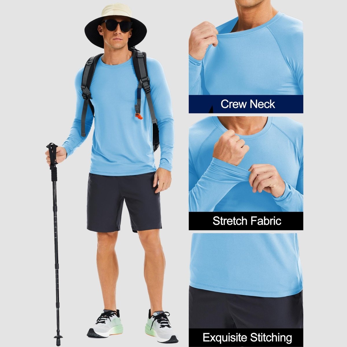 TACVASEN Sky Blue UPF 50+ Lightweight Quick Dry Outdoor Tee