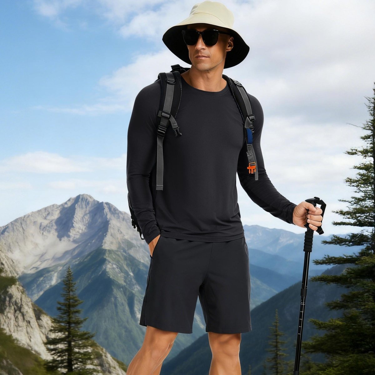 TACVASEN Black UPF 50+ Lightweight Quick Dry Outdoor Tee