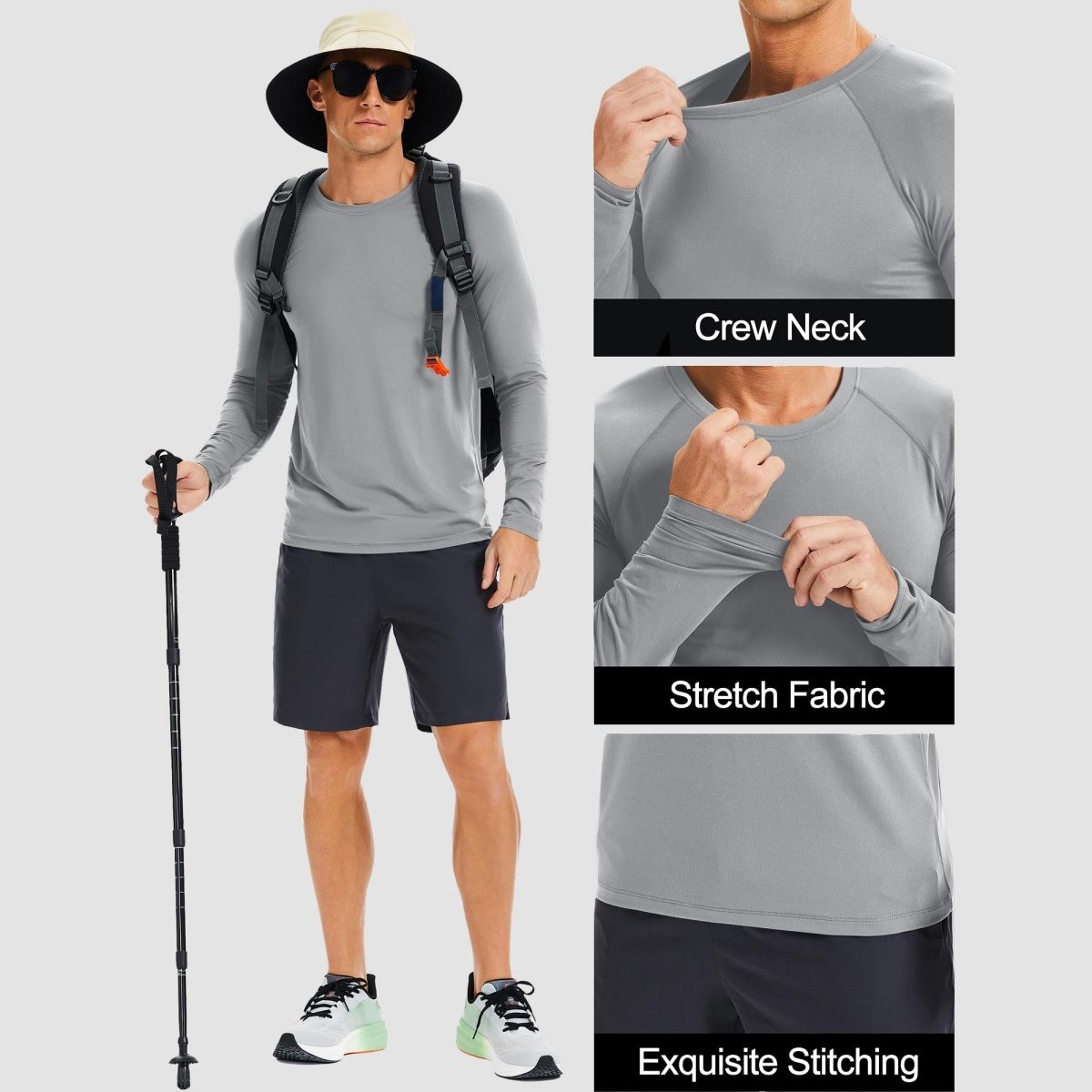 TACVASEN Light gray UPF 50+ Lightweight Quick Dry Outdoor Tee