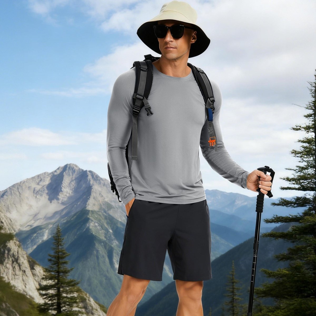 TACVASEN Light gray UPF 50+ Lightweight Quick Dry Outdoor Tee