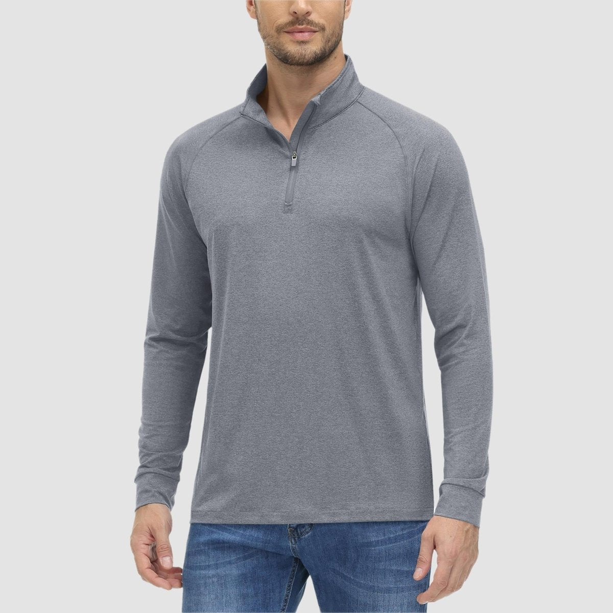 TACVASEN Light gray UPF 50+ Sun Protection Quarter Zip Long Sleeve Shirt