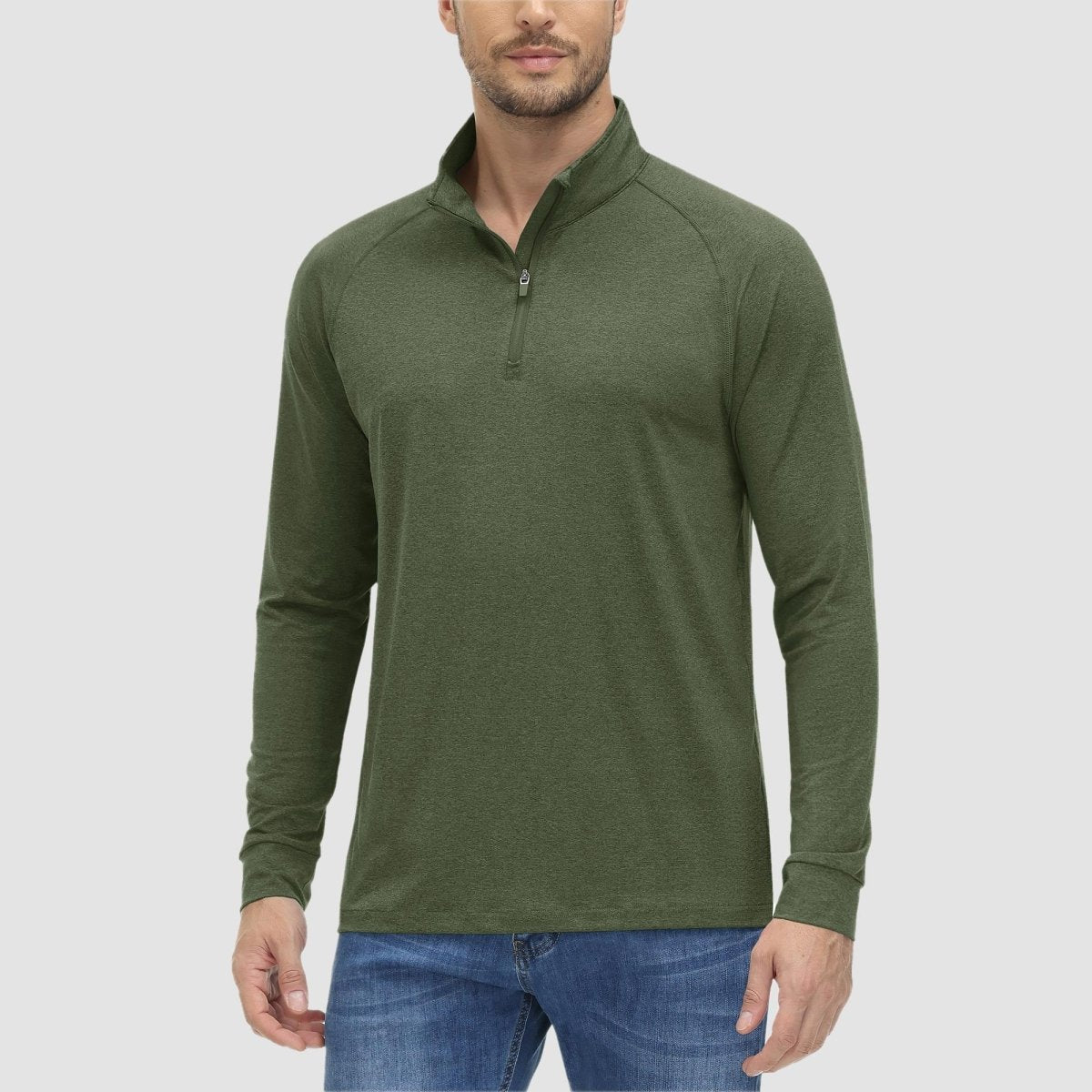 TACVASEN Army Green UPF 50+ Sun Protection Quarter Zip Long Sleeve Shirt