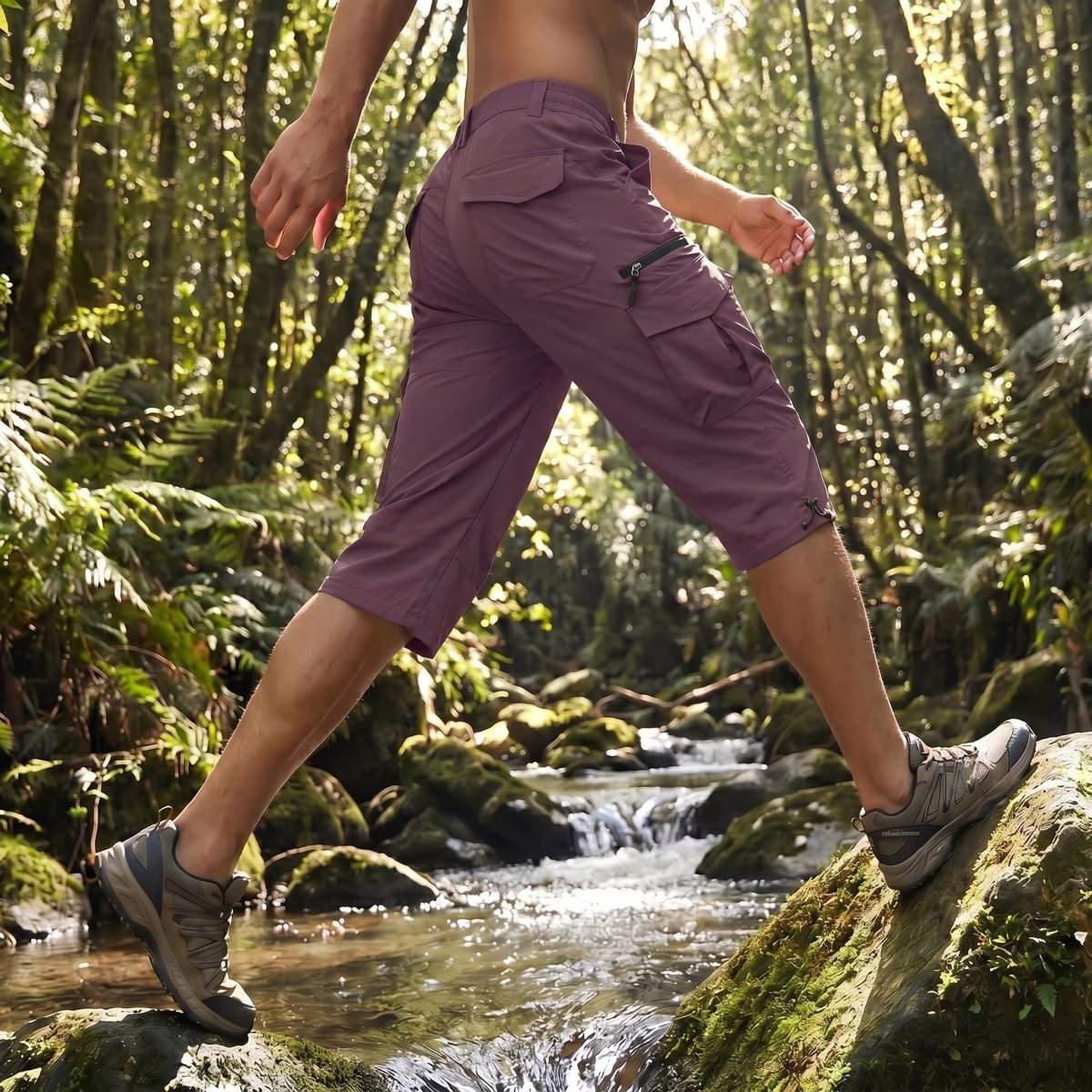 TACVASEN Purple Red Utility Cargo Shorts 3/4 Length Capri Pants