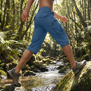 TACVASEN Blue Grey Utility Cargo Shorts 3/4 Length Capri Pants