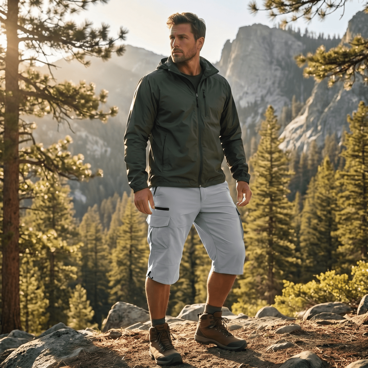 TACVASEN Light Grey Utility Cargo Shorts 3/4 Length Capri Pants