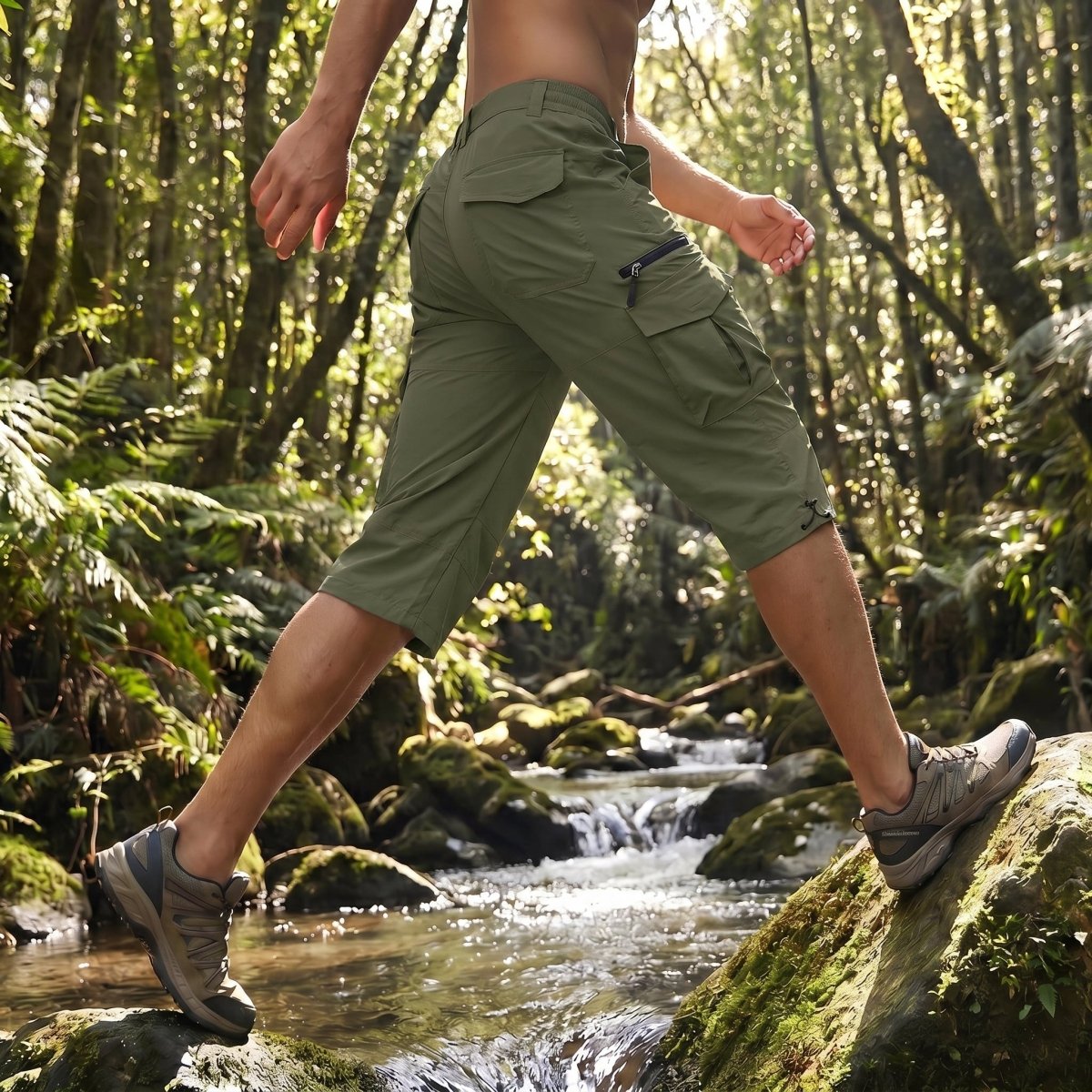 TACVASEN Army Green Utility Cargo Shorts 3/4 Length Capri Pants
