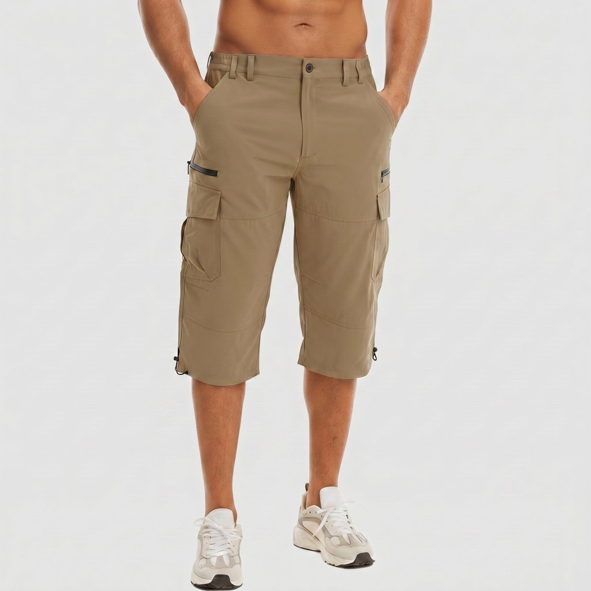 TACVASEN Khaki Utility Cargo Shorts 3/4 Length Capri Pants