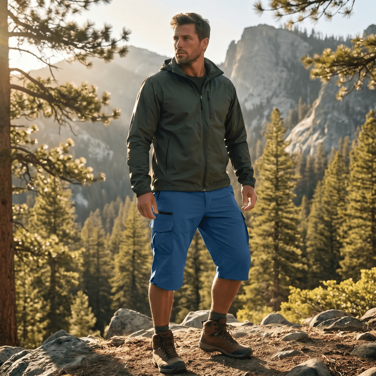 TACVASEN Blue Grey Utility Cargo Shorts 3/4 Length Capri Pants