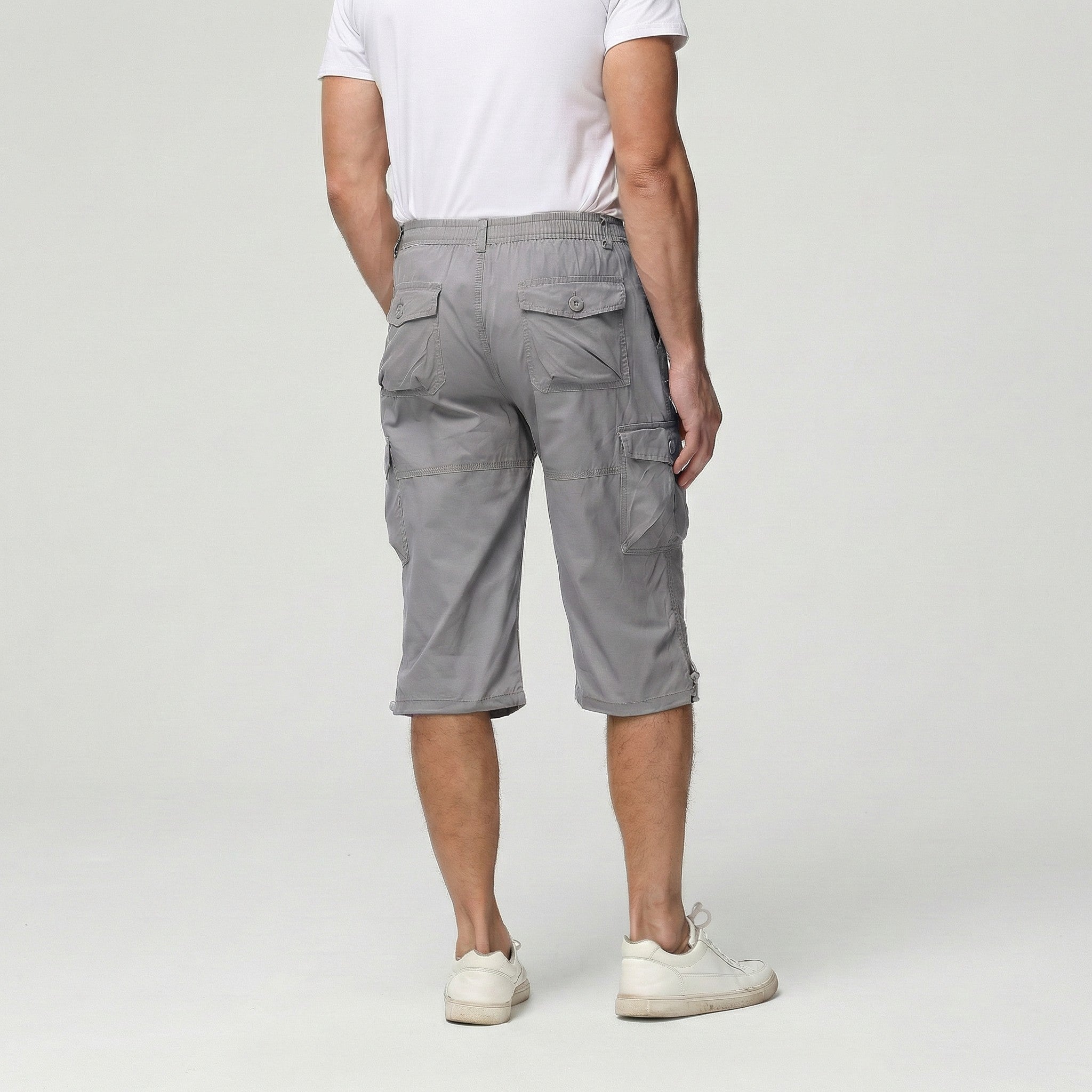 TACVASEN Light Grey Utility Cargo Shorts 3/4 Length Cotton Pants