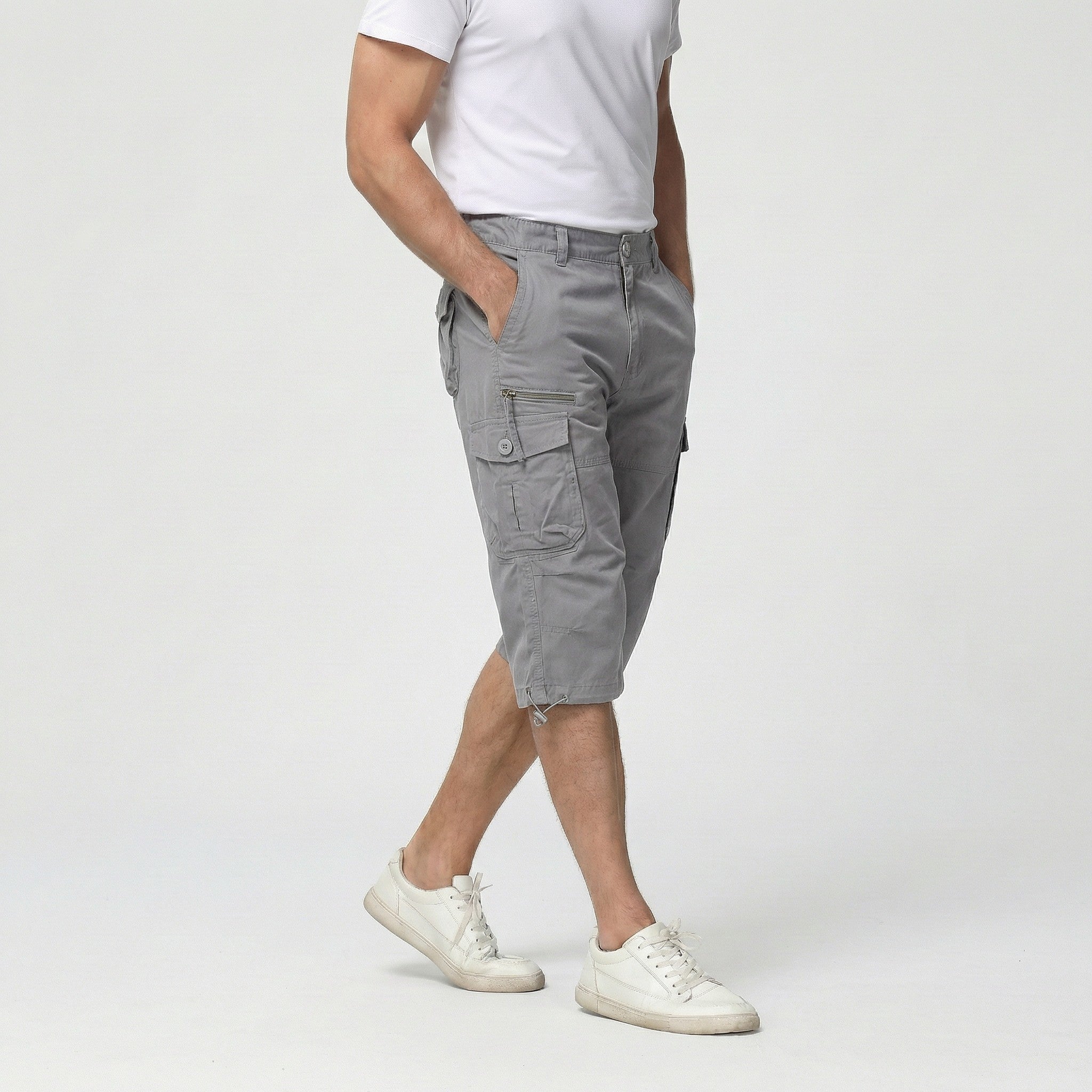 TACVASEN Light Grey Utility Cargo Shorts 3/4 Length Cotton Pants