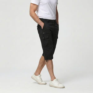 TACVASEN Black Utility Cargo Shorts 3/4 Length Cotton Pants