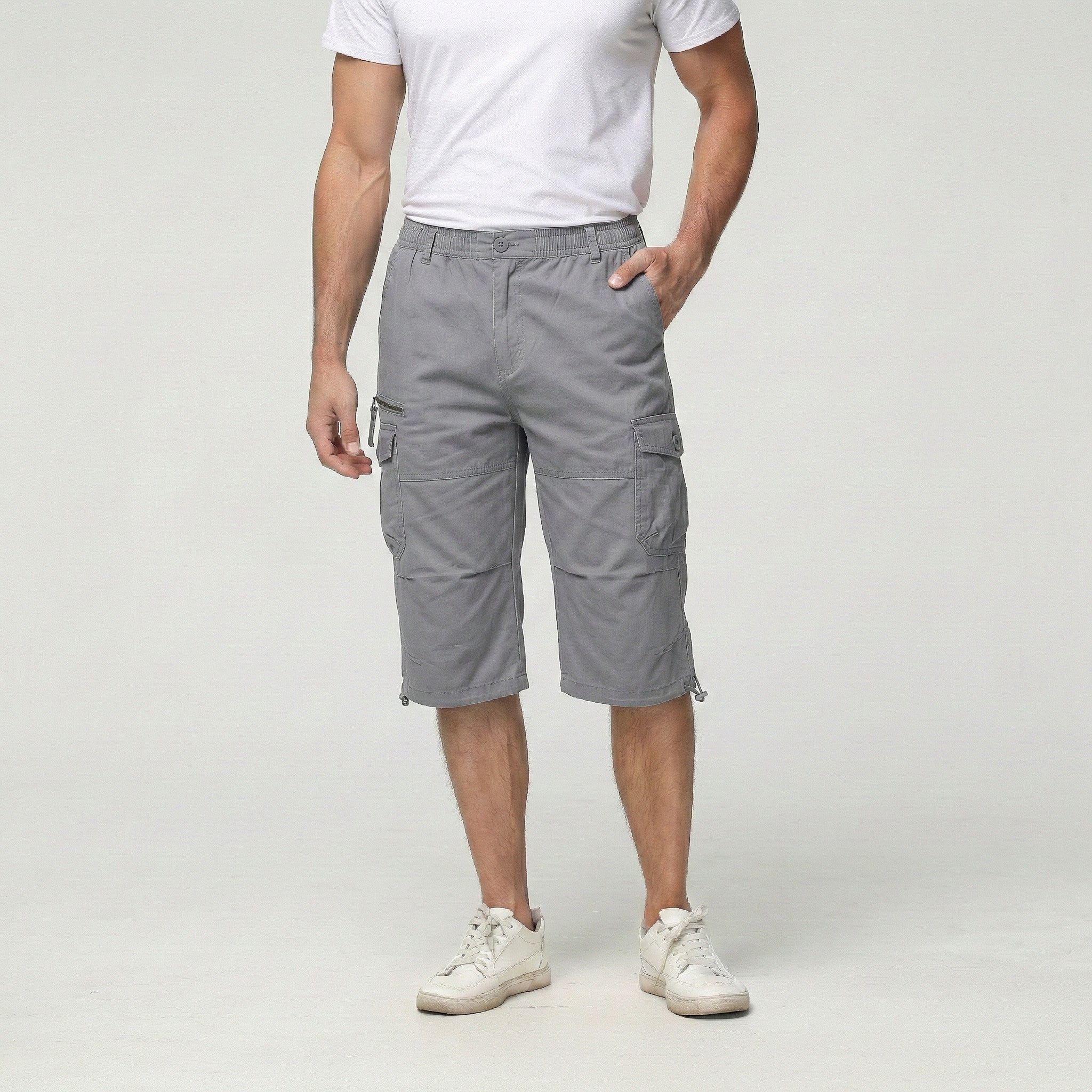 TACVASEN Light Grey Utility Cargo Shorts 3/4 Length Cotton Pants