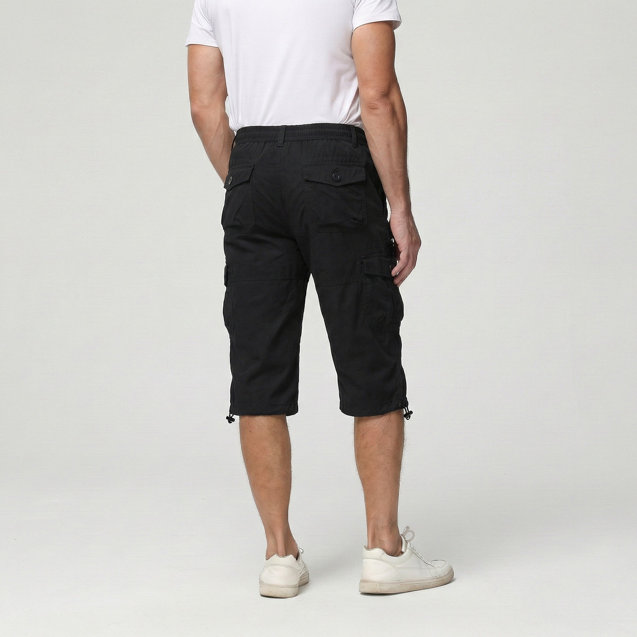 TACVASEN Black Utility Cargo Shorts 3/4 Length Cotton Pants
