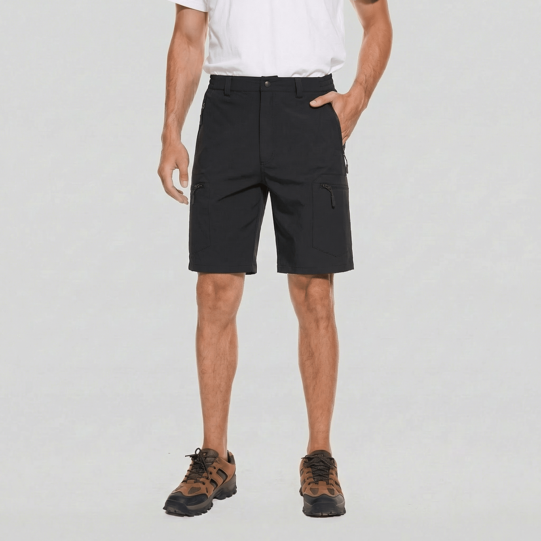 TACVASEN Black Utility Cargo Shorts 5 Zip Pockets