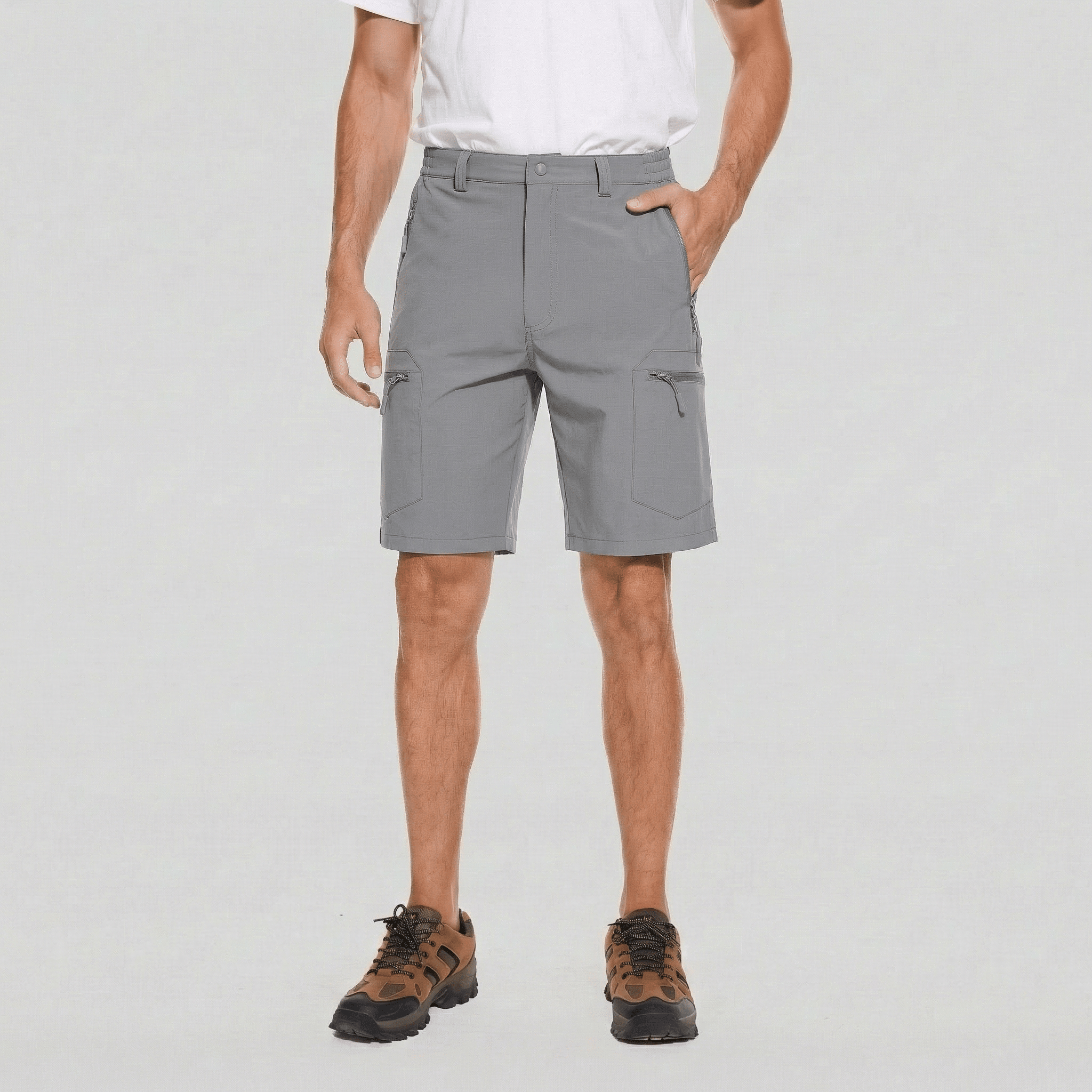 TACVASEN Light Grey Utility Cargo Shorts 5 Zip Pockets